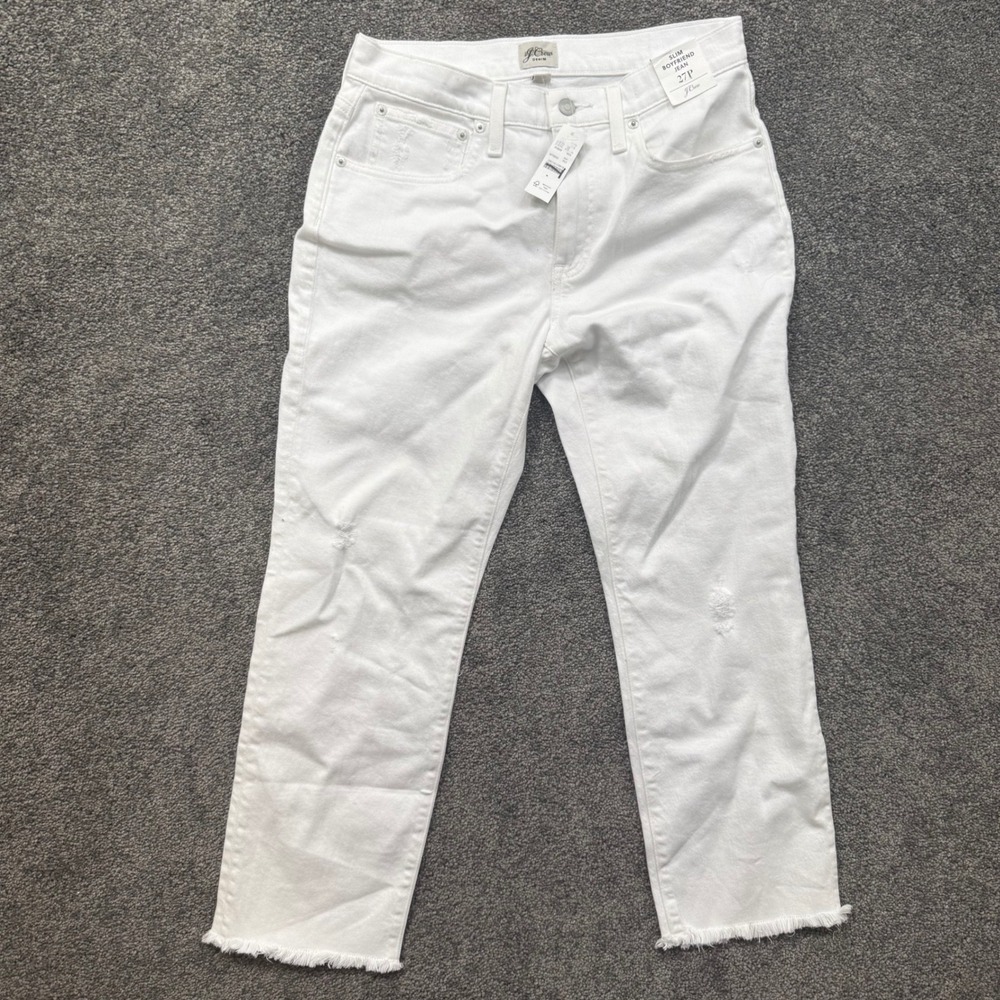 J.Crew Slim Boyfriend Jeans White Distressed Raw Hem 27P AV648